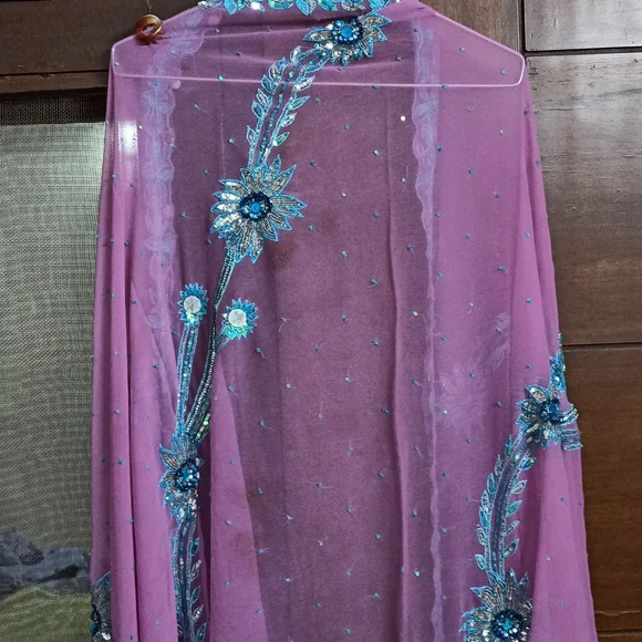 Purple n Turquoise blue Dupatta - Picture 1 of 7